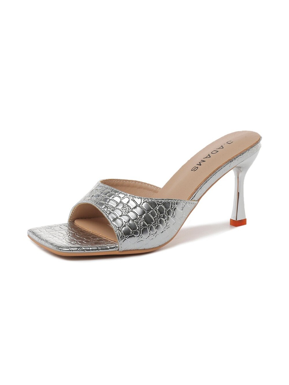 NIB J. Adams Sophia Mule In Silver Vegan Crocodile Size 7